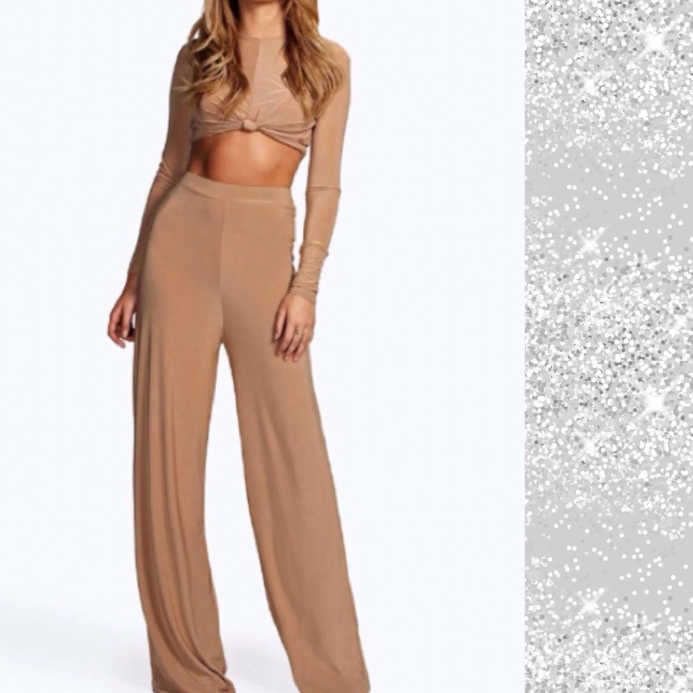 Crop Top & Wide Leg Pantset in Camel